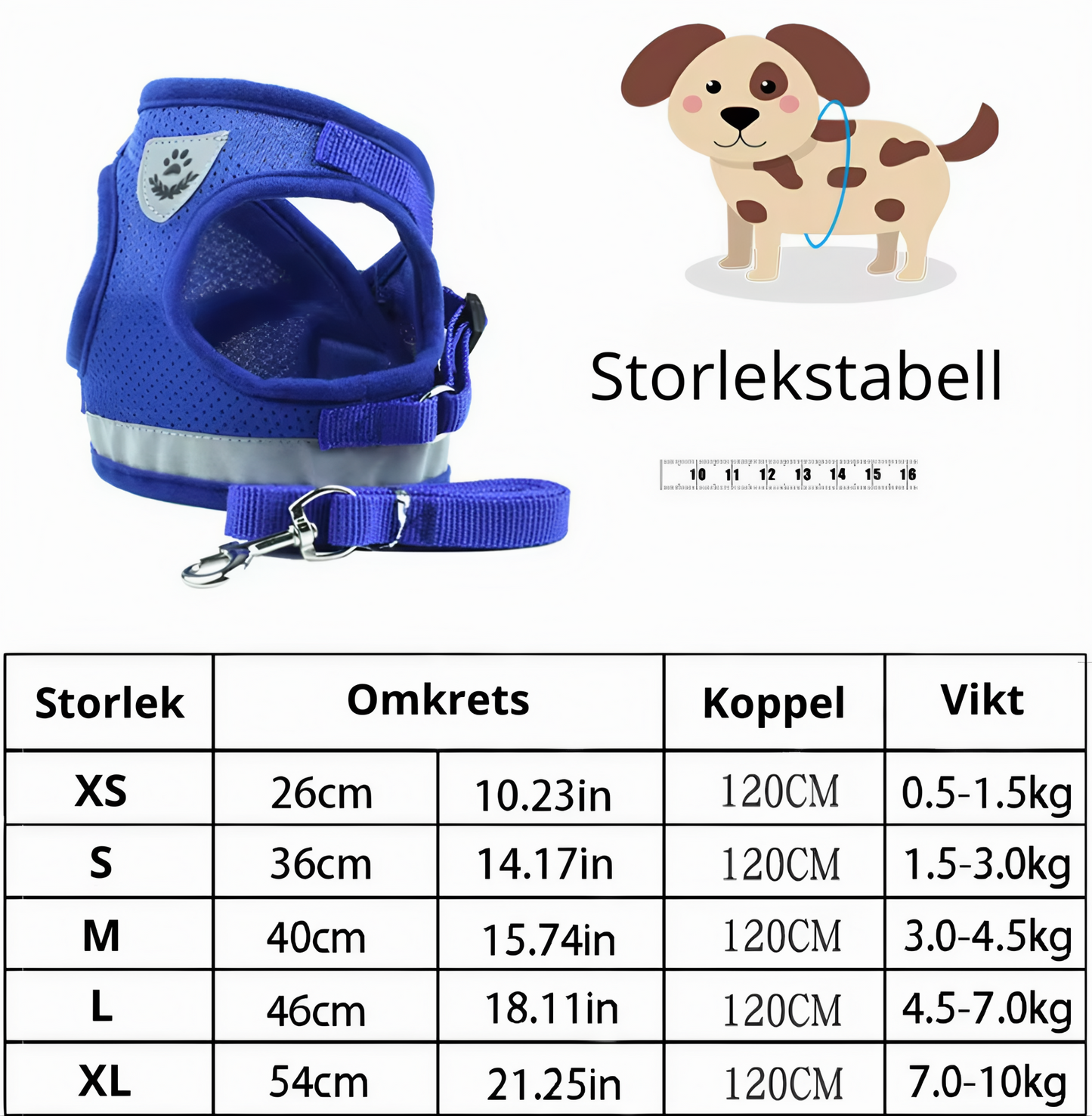 Säkerhetssele med reflex och koppelset för valpar, små och medelstora hundar