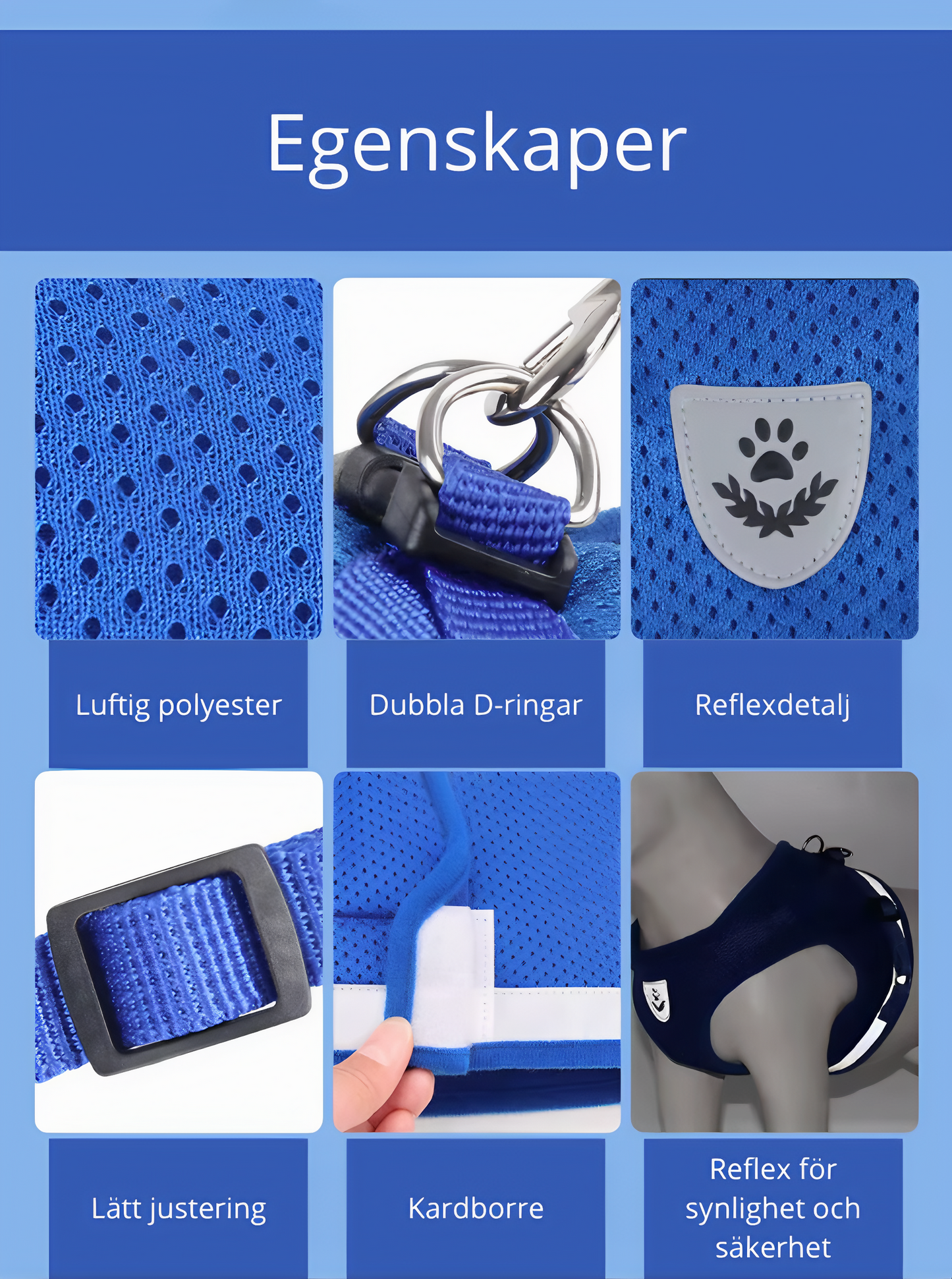 Säkerhetssele med reflex och koppelset för valpar, små och medelstora hundar